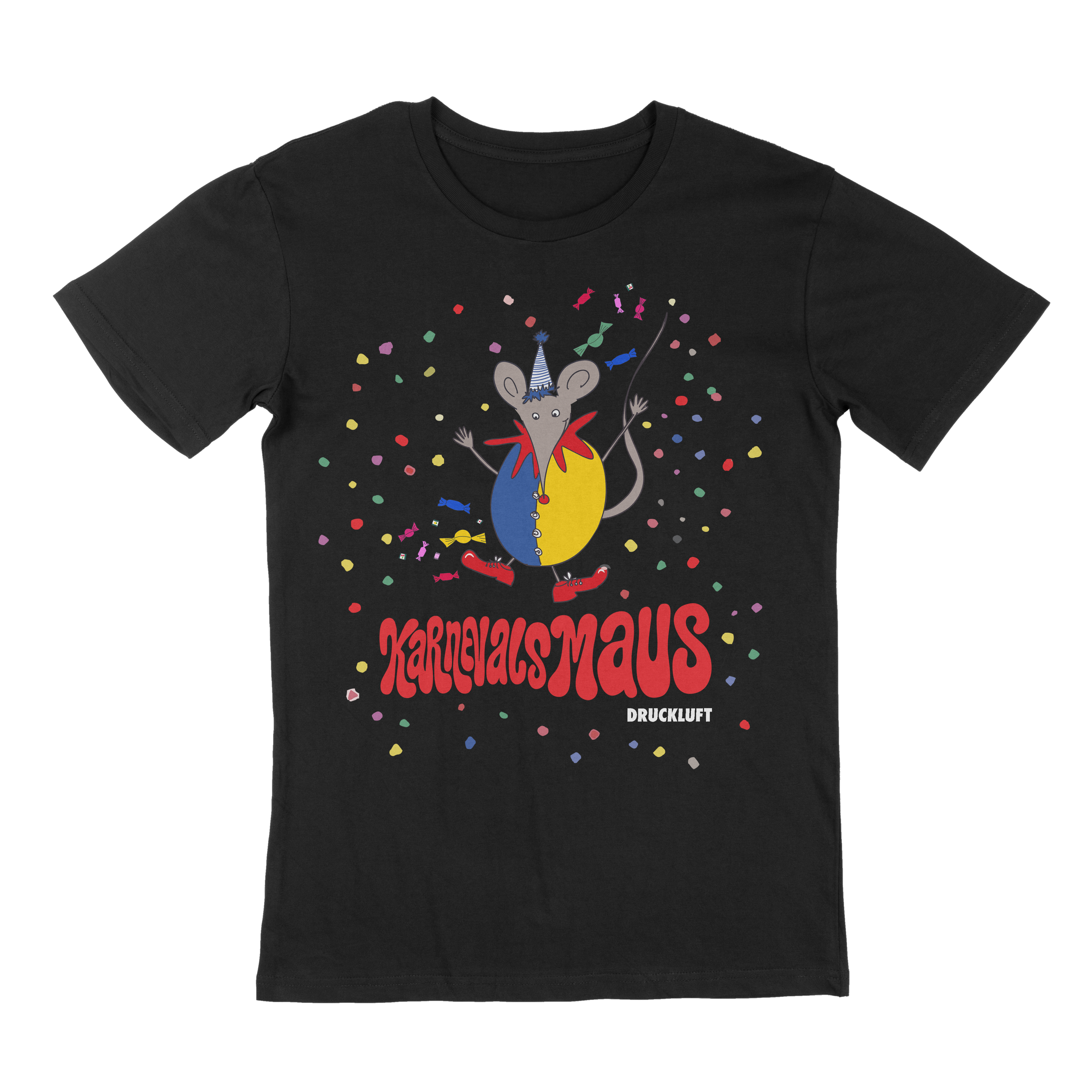 Karnevalsmaus Konfetti - Regular Uni-Sex Cut T-Shirt schwarz Druckluft