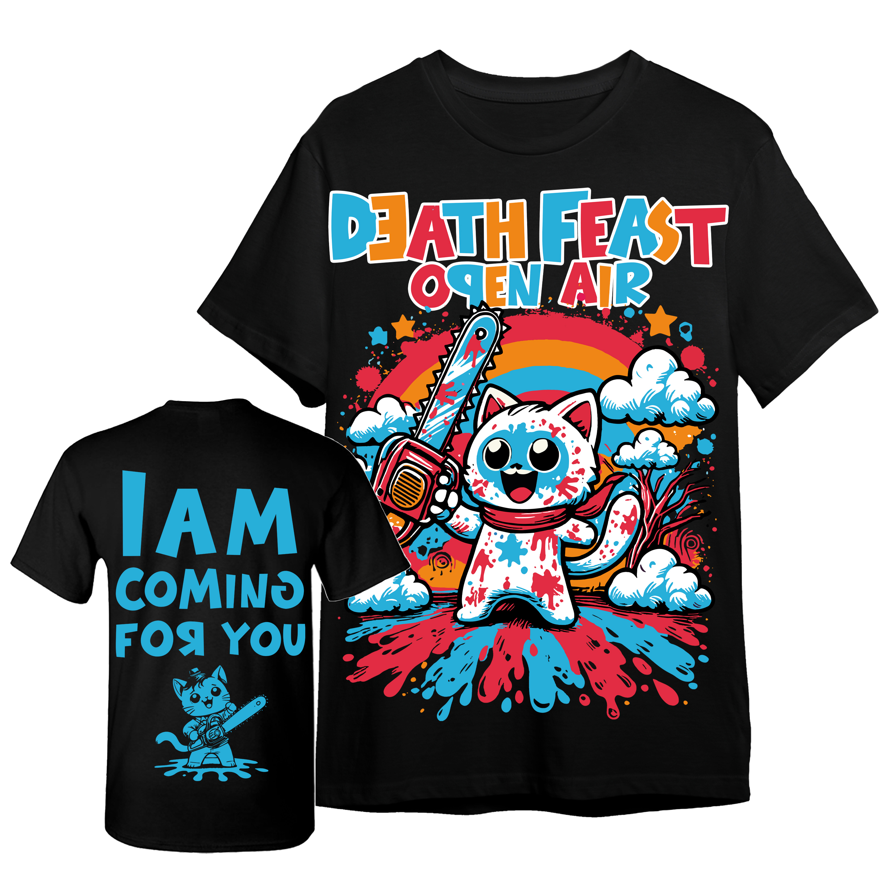 Cat Design - T-Shirt black Deathfeast Open Air