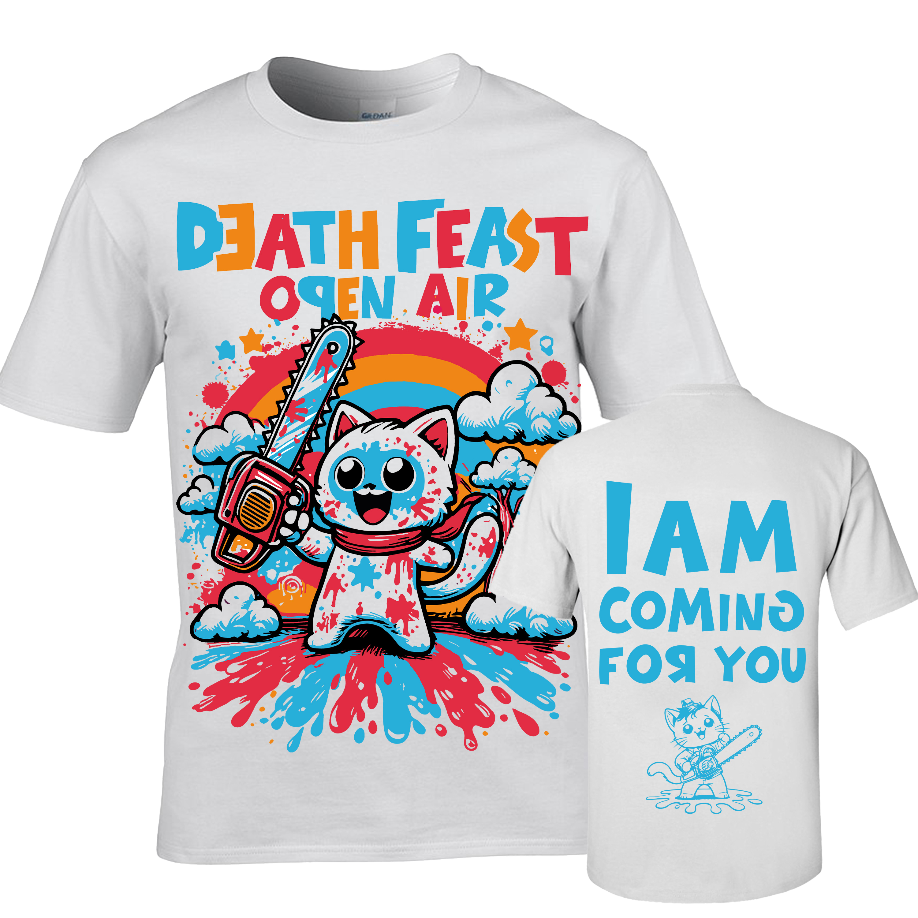 Cat Design - T-Shirt white Deathfeast Open Air